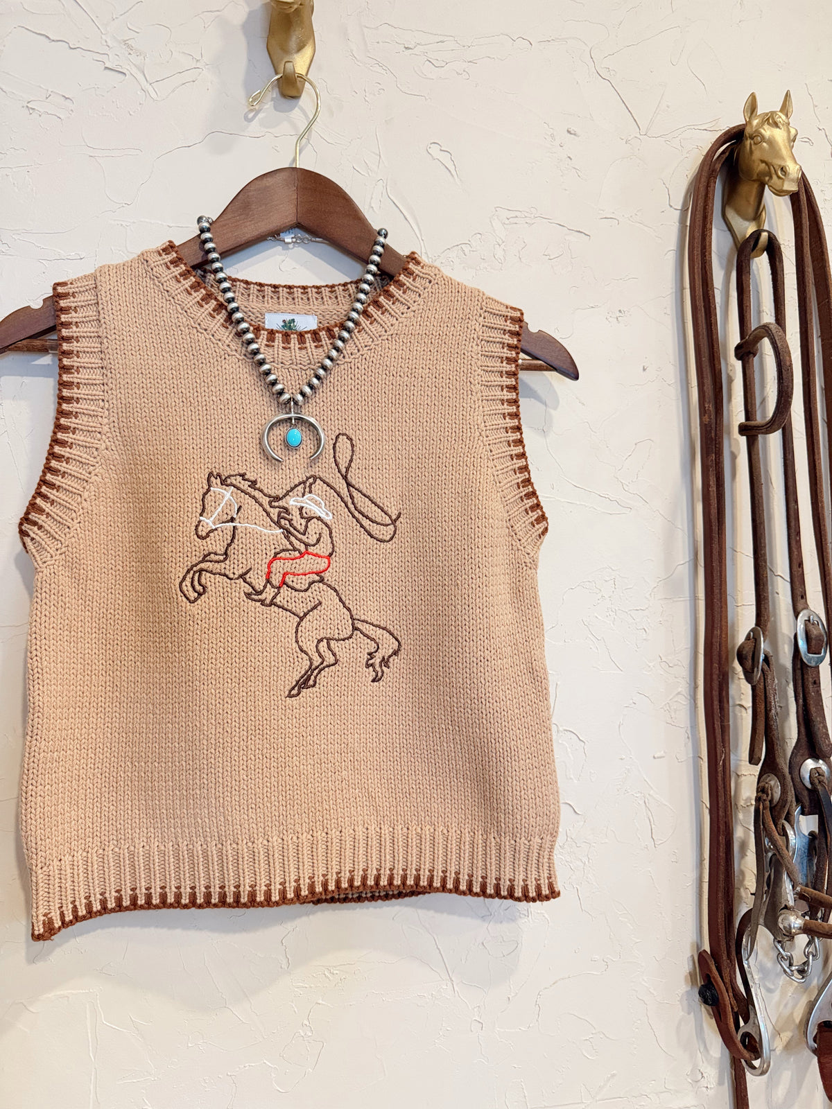 The Embroidered Roping Cowboy Sweater Vest - Frontier Outfitters Frontier Outfitters