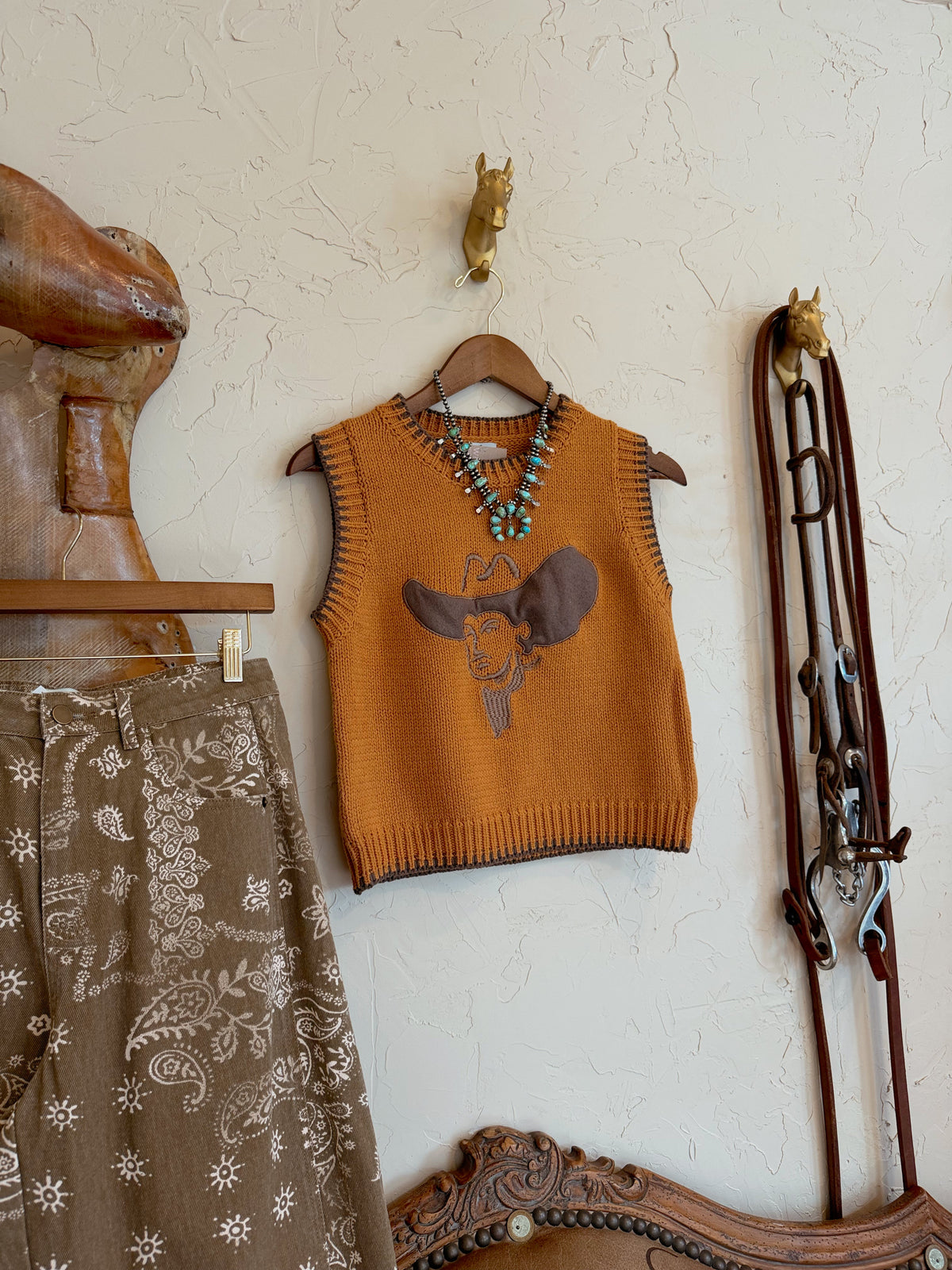 The Embroidered Big Hat Cowboy Sweater Vest - Frontier Outfitters Frontier Outfitters
