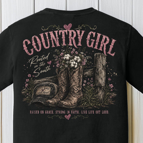 Country Girl Comfort Colors T-Shirt – Rooted in the South Western Boots Graphic Tee by Back Porch Apparel - Frontier Outfitters Frontier Outfitters