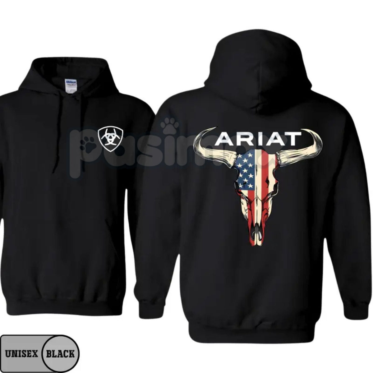 Ariat Hoodie – American Flag Bull Skull Western Cowboy Pullover, Patriotic & Rustic Outdoors Apparel, Unisex - Frontier Outfitters Frontier Outfitters