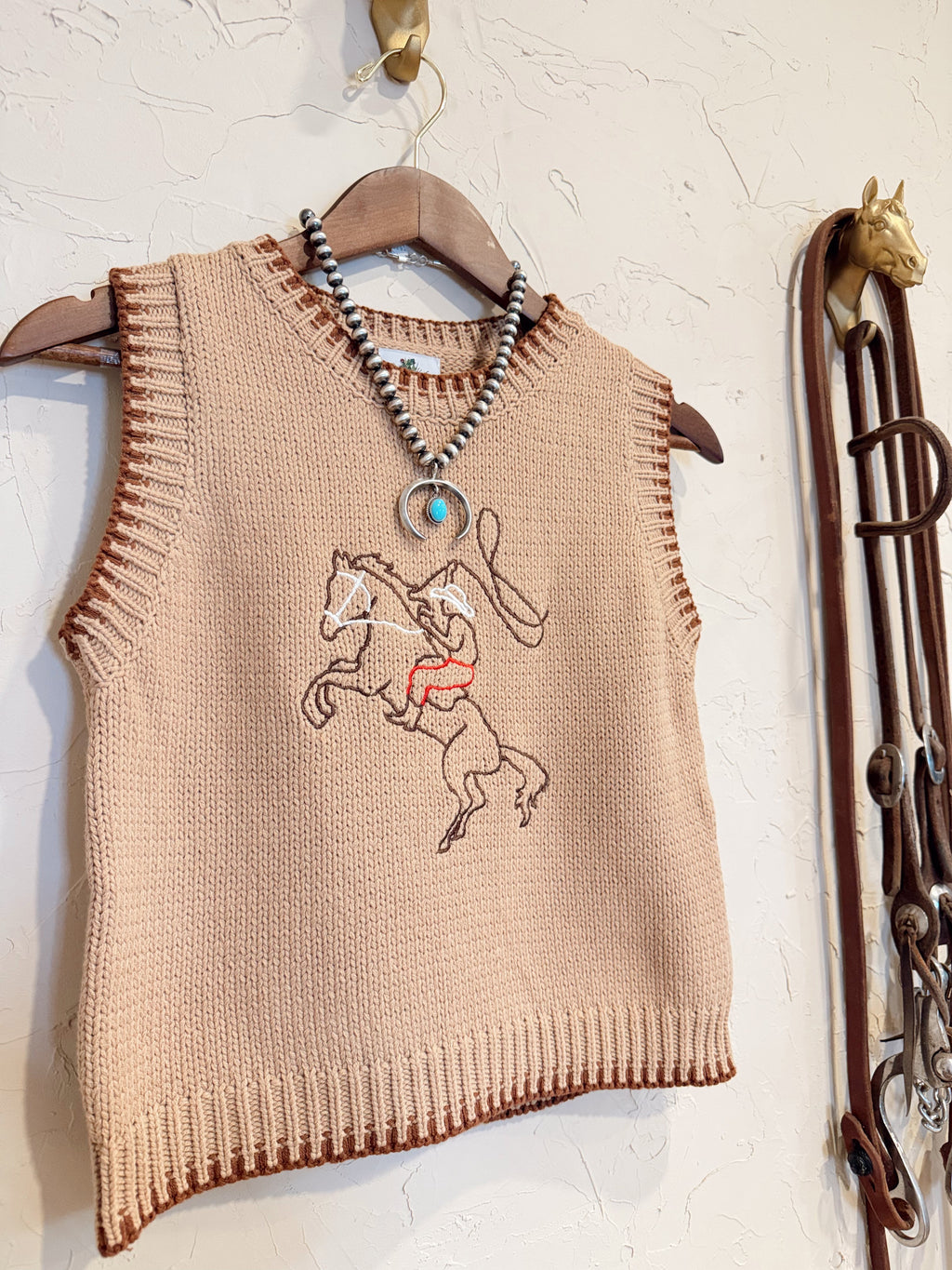 The Embroidered Roping Cowboy Sweater Vest - Frontier Outfitters Frontier Outfitters