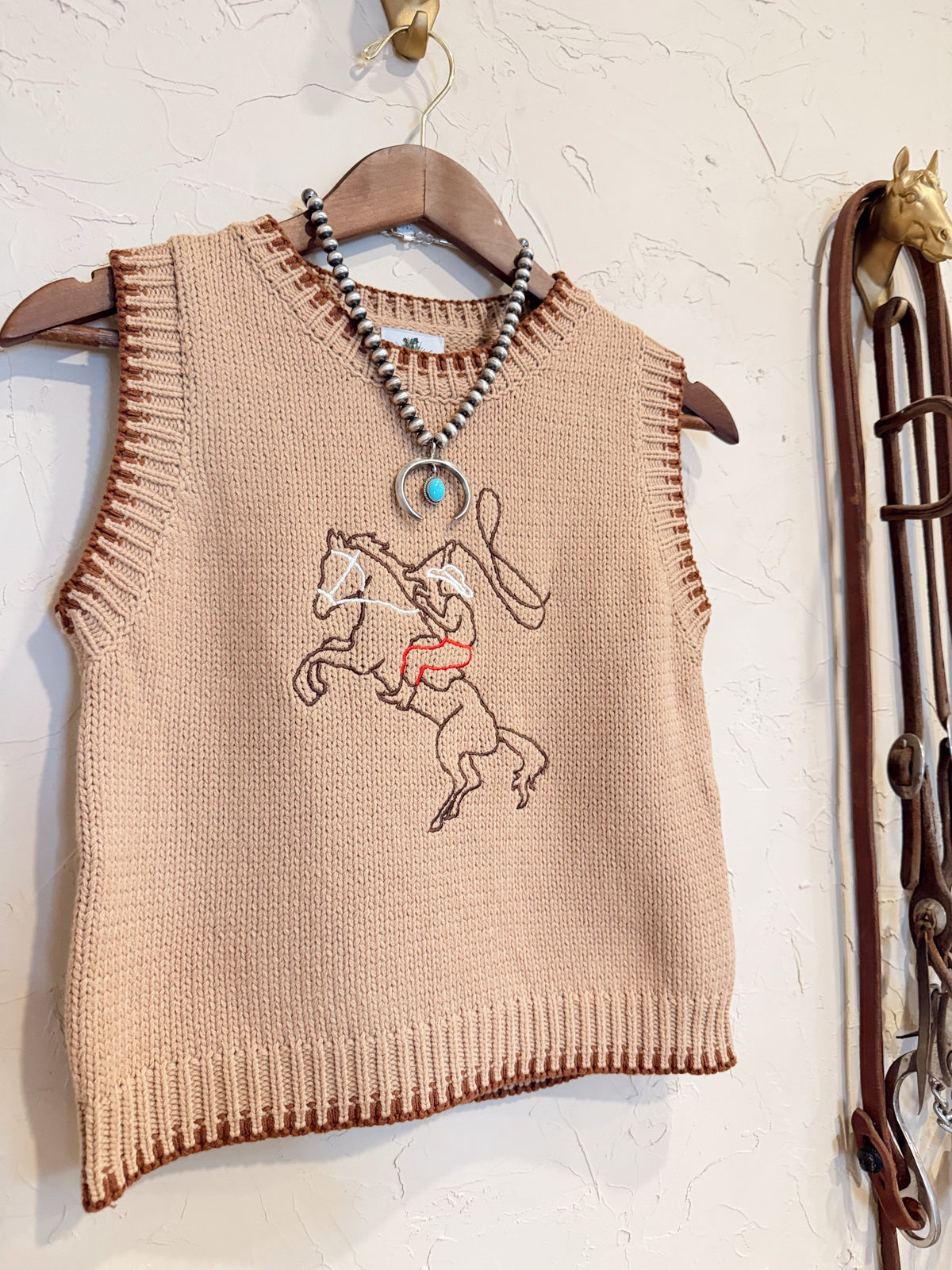 The Embroidered Roping Cowboy Sweater Vest - Frontier Outfitters Frontier Outfitters