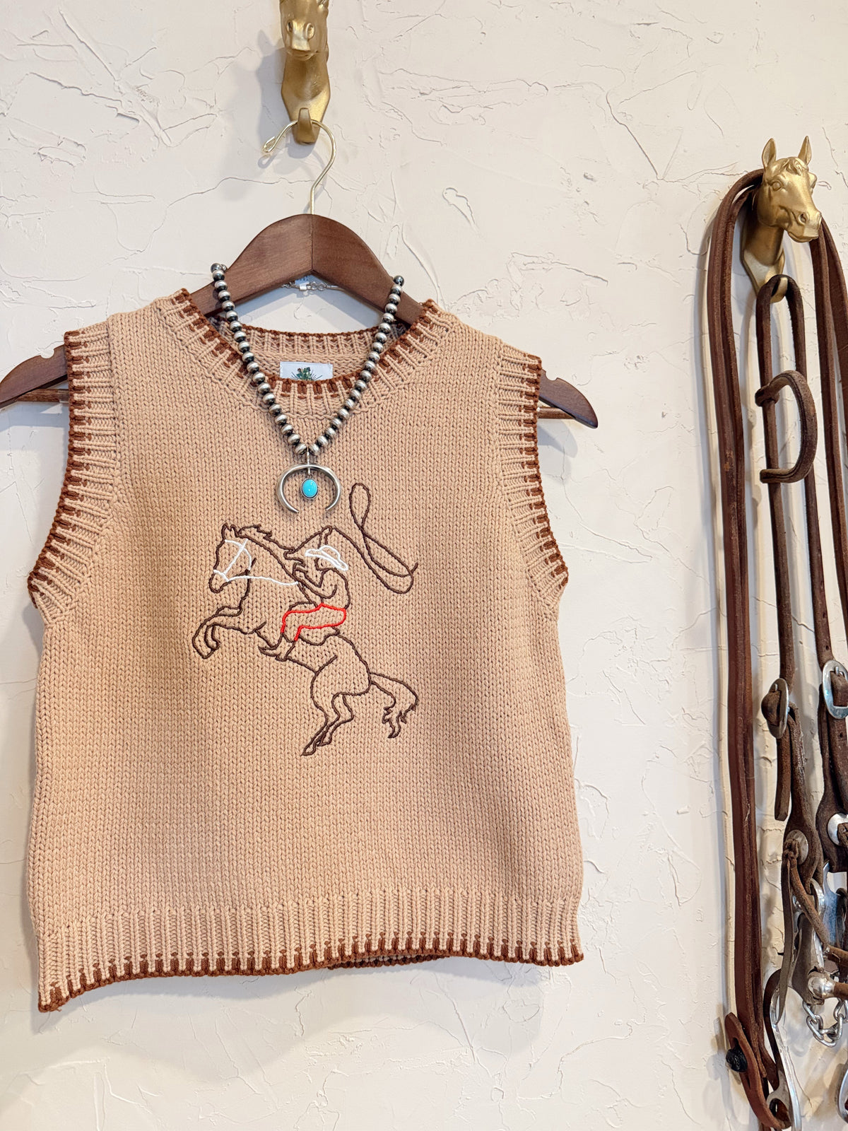 The Embroidered Roping Cowboy Sweater Vest - Frontier Outfitters Frontier Outfitters