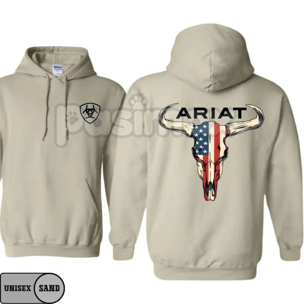 Ariat Hoodie – American Flag Bull Skull Western Cowboy Pullover, Patriotic & Rustic Outdoors Apparel, Unisex - Frontier Outfitters Frontier Outfitters