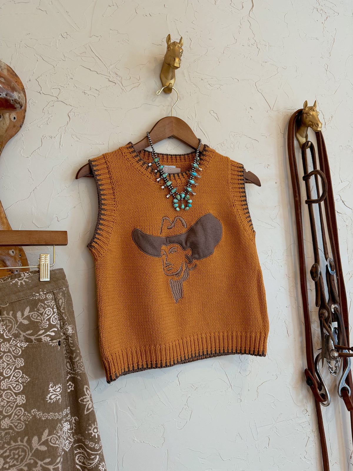The Embroidered Big Hat Cowboy Sweater Vest - Frontier Outfitters Frontier Outfitters