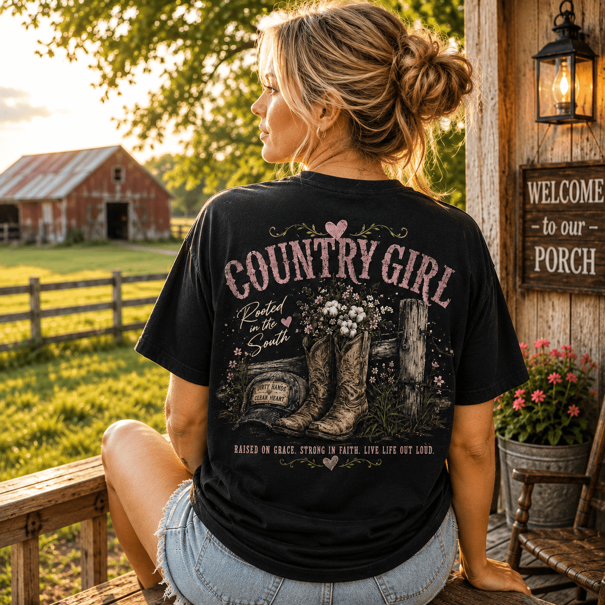 Country Girl Comfort Colors T-Shirt – Rooted in the South Western Boots Graphic Tee by Back Porch Apparel - Frontier Outfitters Frontier Outfitters