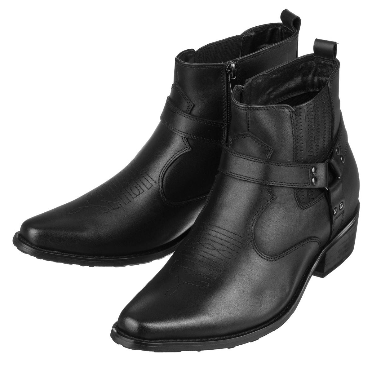 CALTO - T8112 - 3.3 Inches Taller (Black) - Zipper Boots - Frontier Outfitters Frontier Outfitters