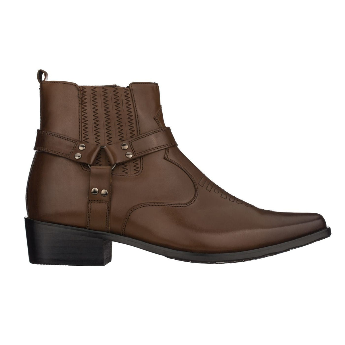 CALTO - T8113 - 3.3 Inches Taller (Dark Brown) - Zipper Boots - Frontier Outfitters Frontier Outfitters