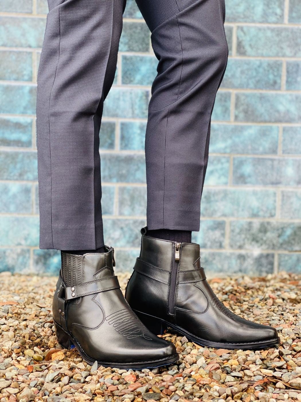 CALTO - T8112 - 3.3 Inches Taller (Black) - Zipper Boots - Frontier Outfitters Frontier Outfitters