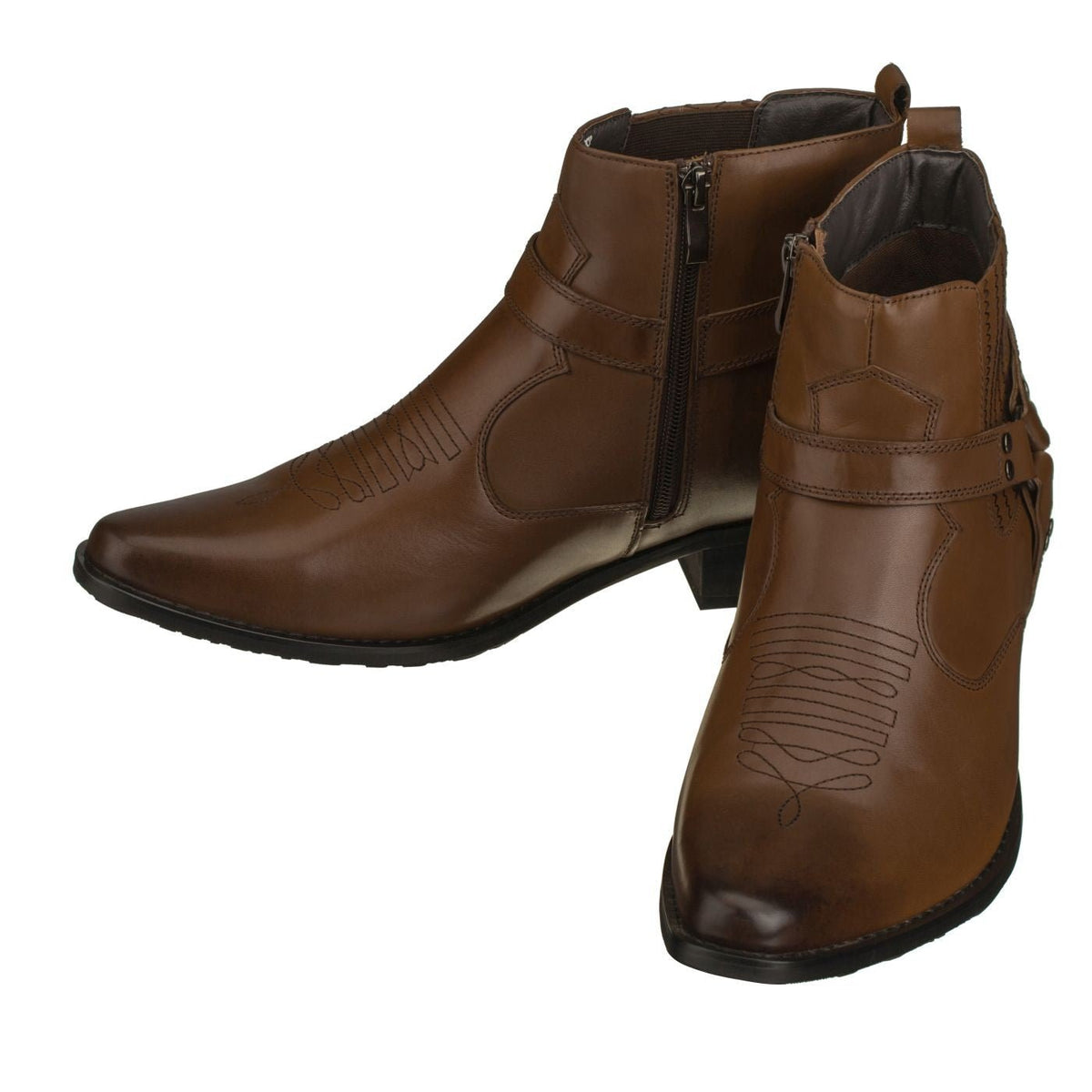 CALTO - T8113 - 3.3 Inches Taller (Dark Brown) - Zipper Boots - Frontier Outfitters Frontier Outfitters