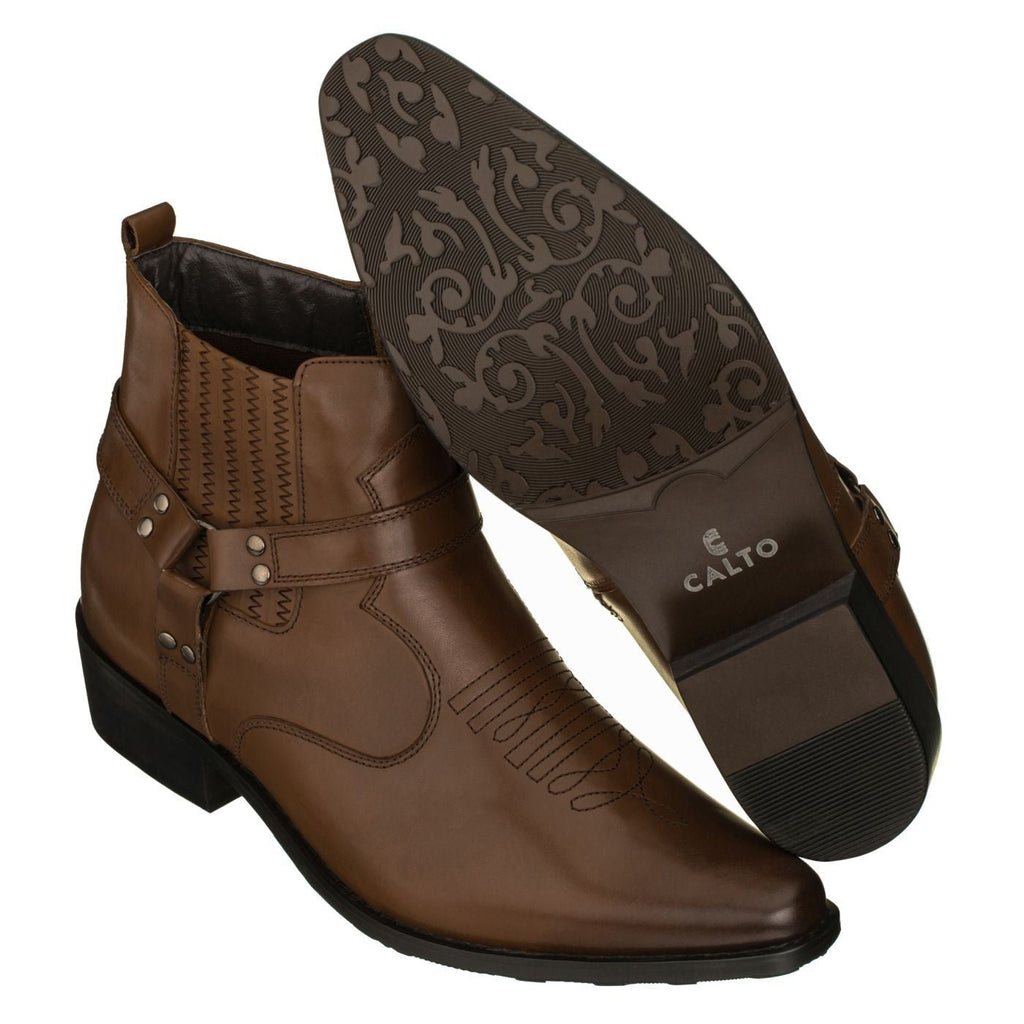 CALTO - T8113 - 3.3 Inches Taller (Dark Brown) - Zipper Boots - Frontier Outfitters Frontier Outfitters