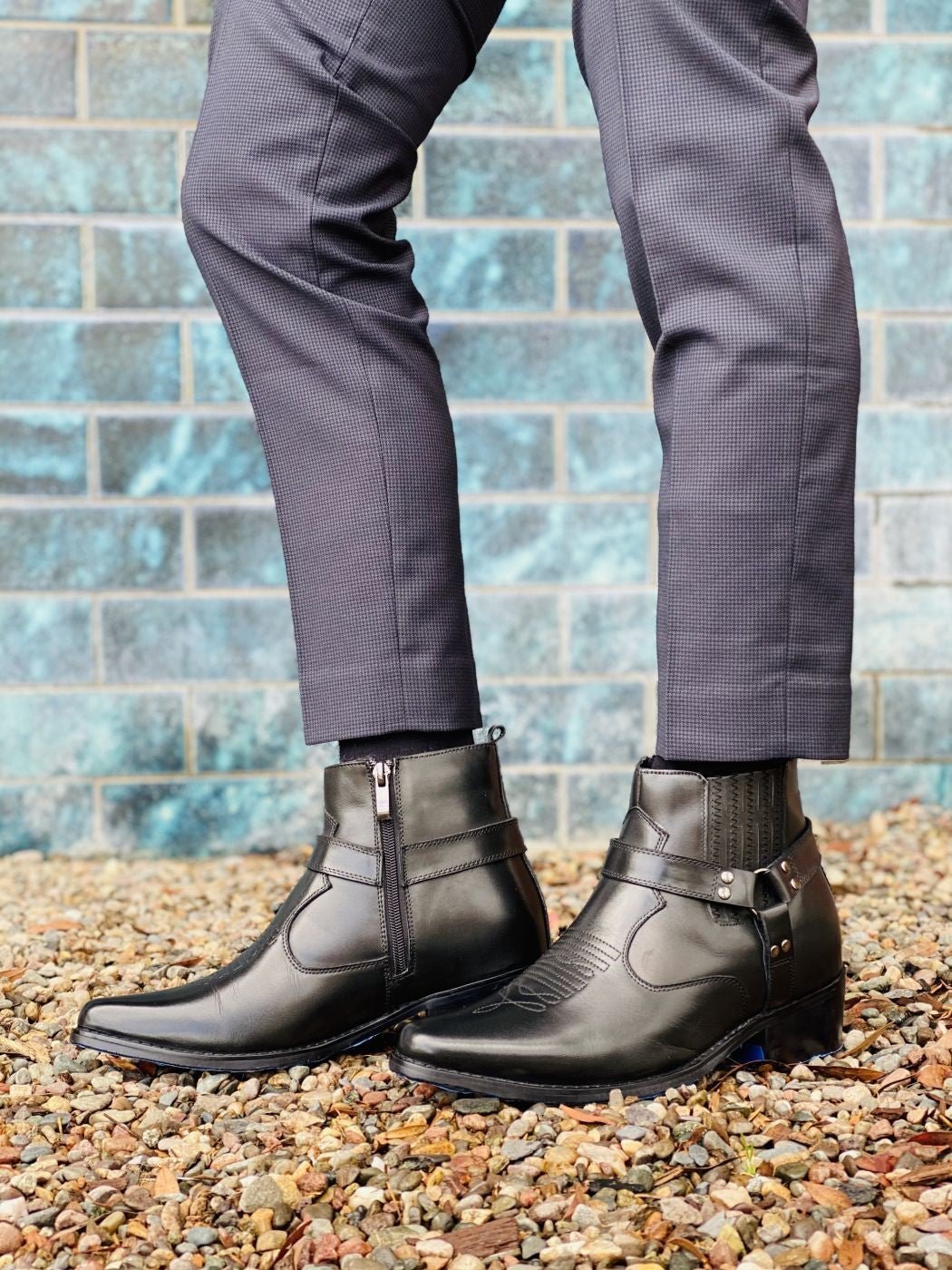 CALTO - T8112 - 3.3 Inches Taller (Black) - Zipper Boots - Frontier Outfitters Frontier Outfitters