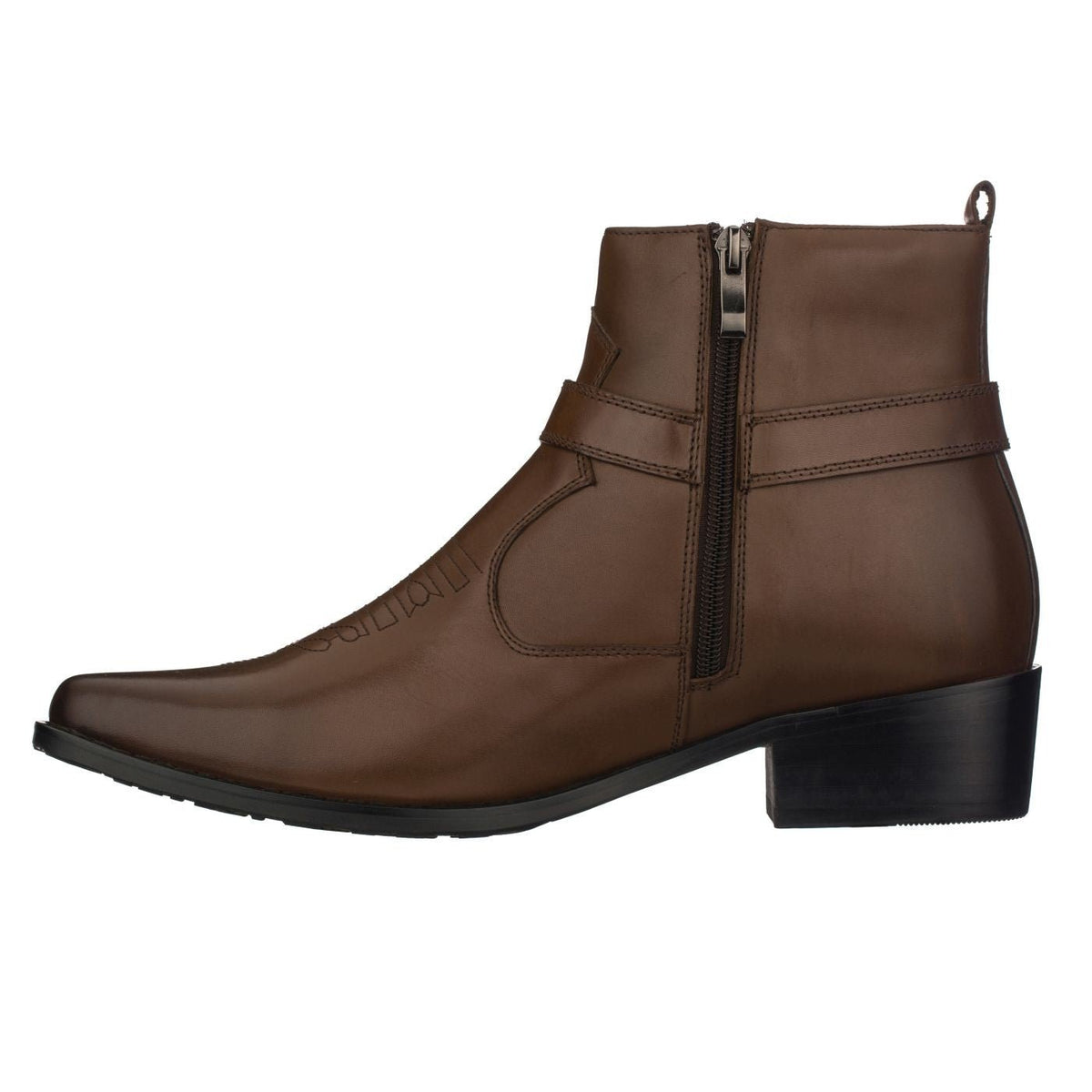 CALTO - T8113 - 3.3 Inches Taller (Dark Brown) - Zipper Boots - Frontier Outfitters Frontier Outfitters