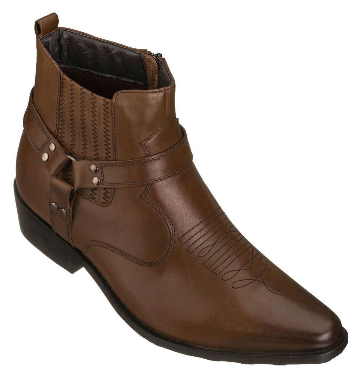 CALTO - T8113 - 3.3 Inches Taller (Dark Brown) - Zipper Boots - Frontier Outfitters Frontier Outfitters